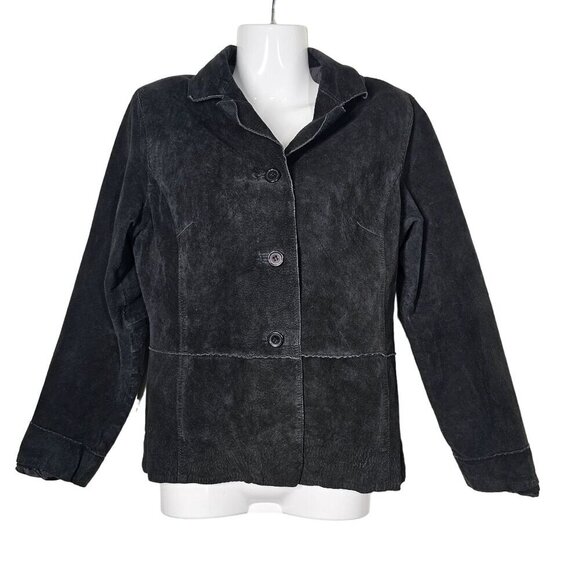 Vintage Suede Brandon Thomas Black Leather Jacket Button Closure Women's S
